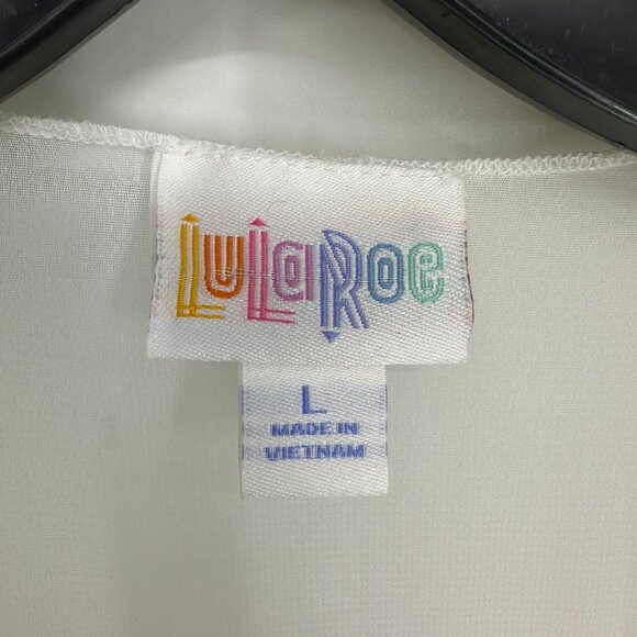 3/$25 LulaRoe Sheer Fringe Monroe Kimono Cardigan Top L White Black Boho NWT - Picture 2 of 9